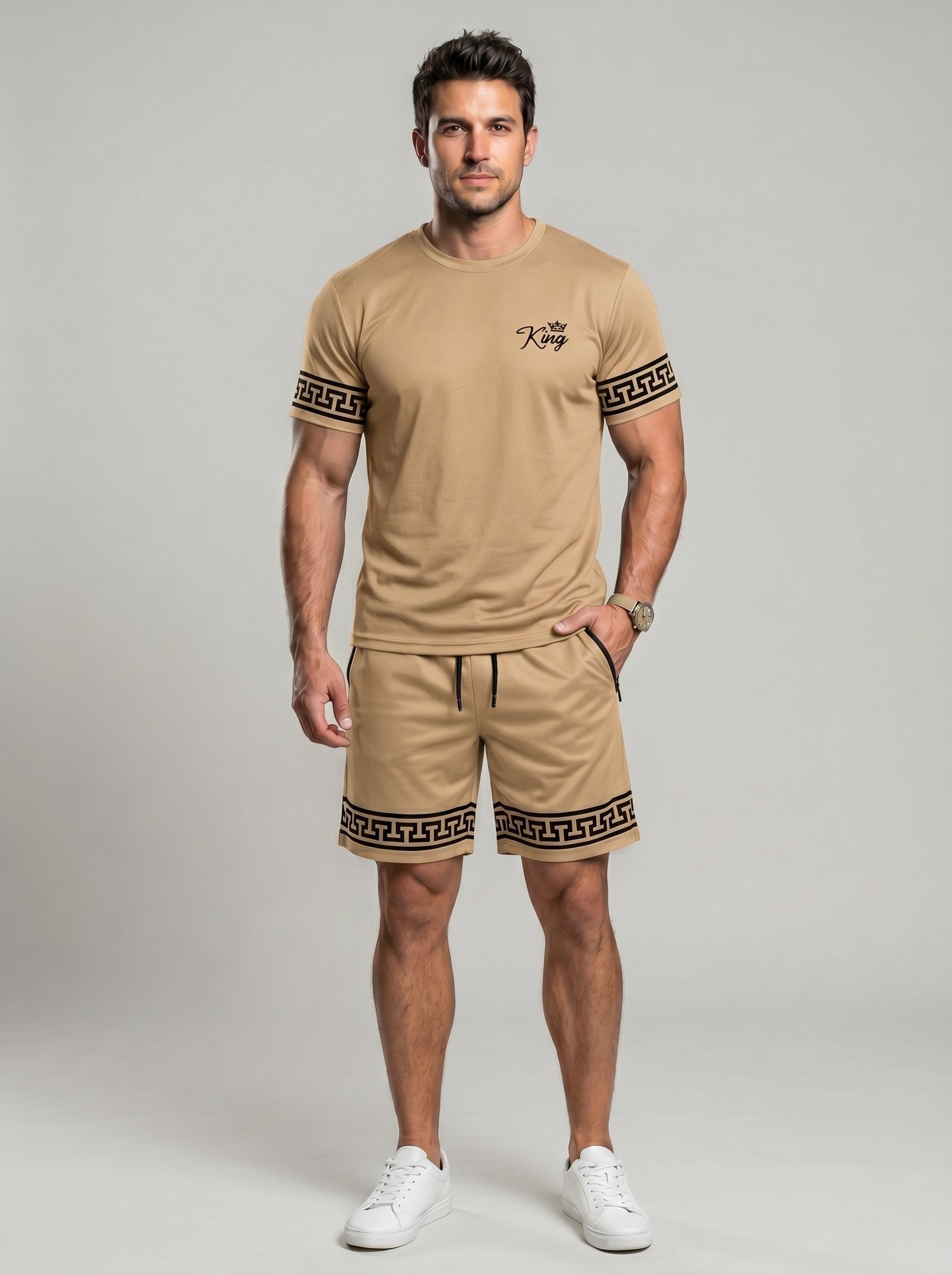 KZZ Men's Slim Fit Crew Neck Short-Sleeve and Shorts Suit