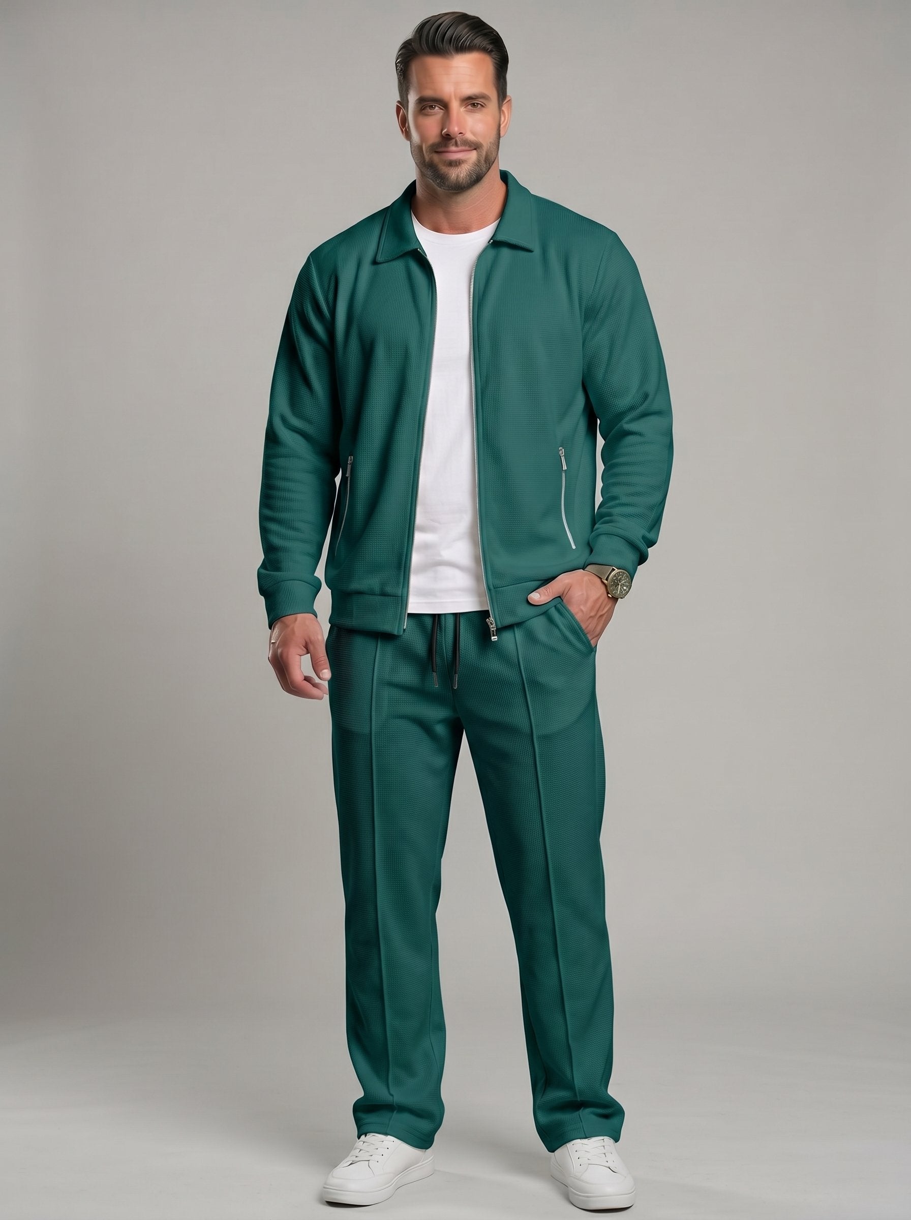 KZZ Men's Stylish Casual Waffle-Knit Business Jacket Suit