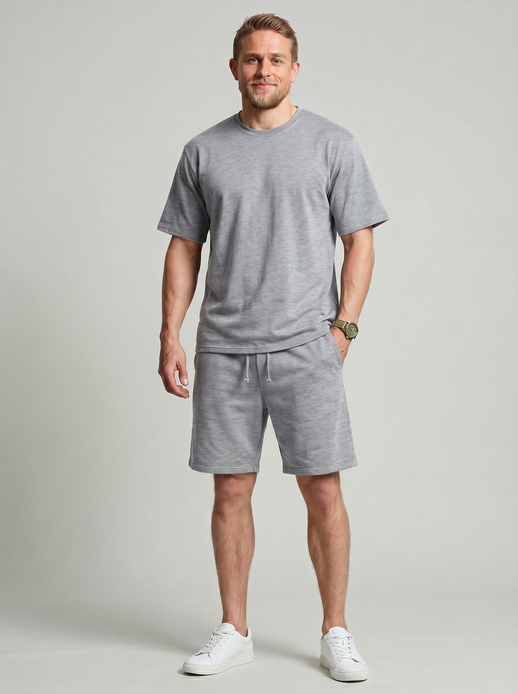 KZZ Solid-Color Crew-Neck T-Shirt and Shorts