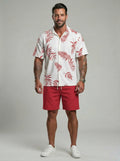 KZZ Men's Leaf Print Drawstring Waist Loose Shorts Set