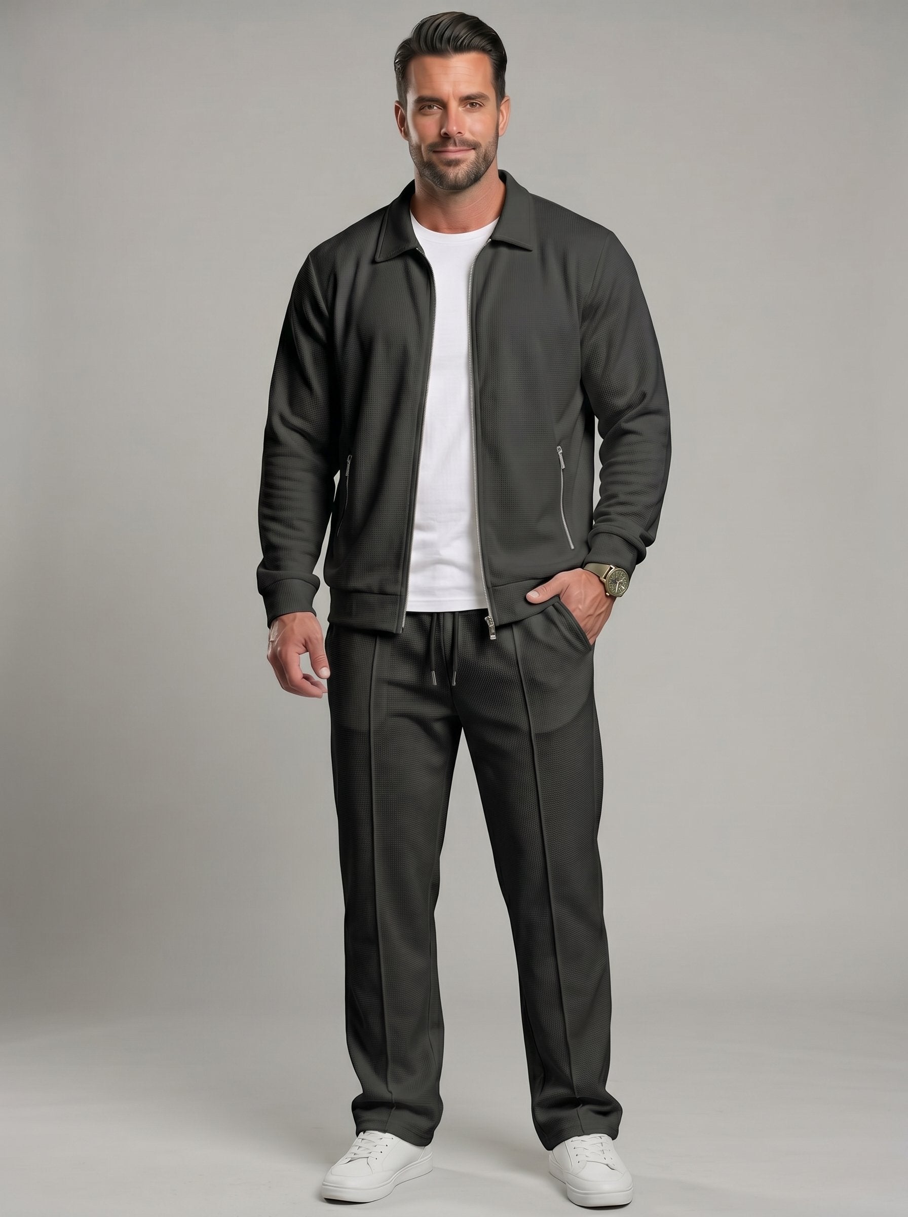 KZZ Men's Stylish Casual Waffle-Knit Business Jacket Suit