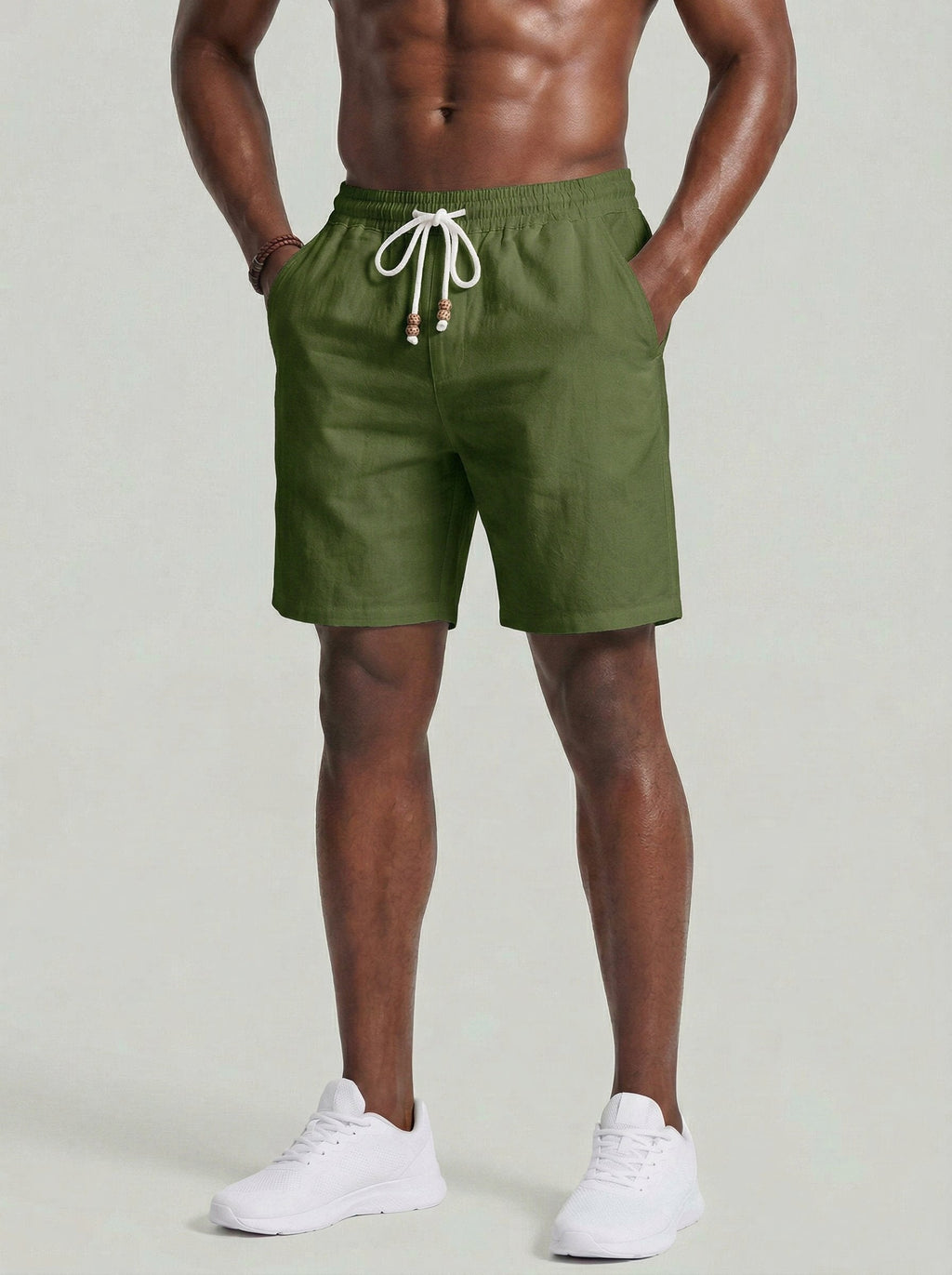 KZZ Men's Linen Casual Elastic Waist Drawstring Summer Beach Pants