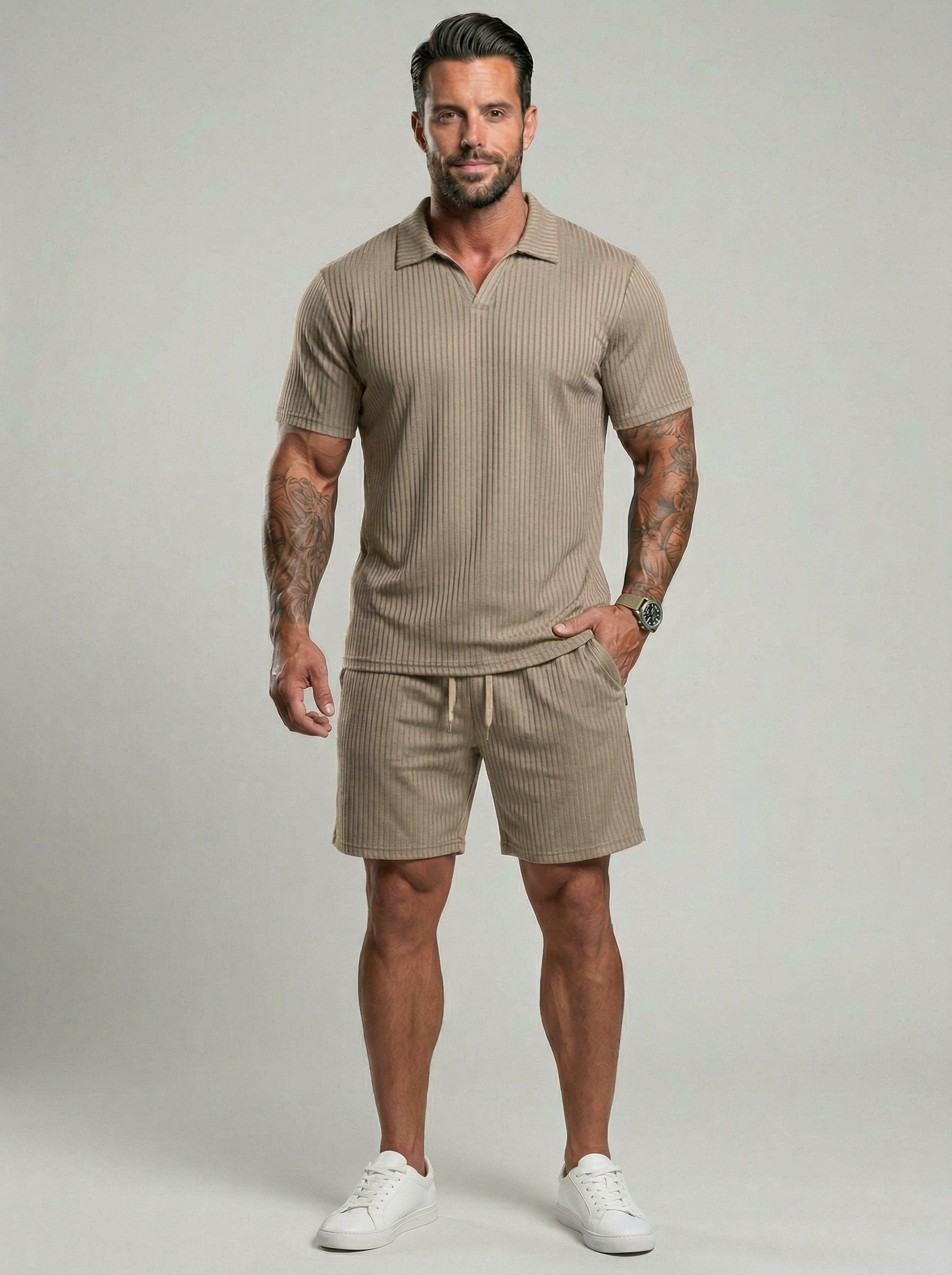 KZZ Men's Two-Piece Jacquard Knit Casual Set