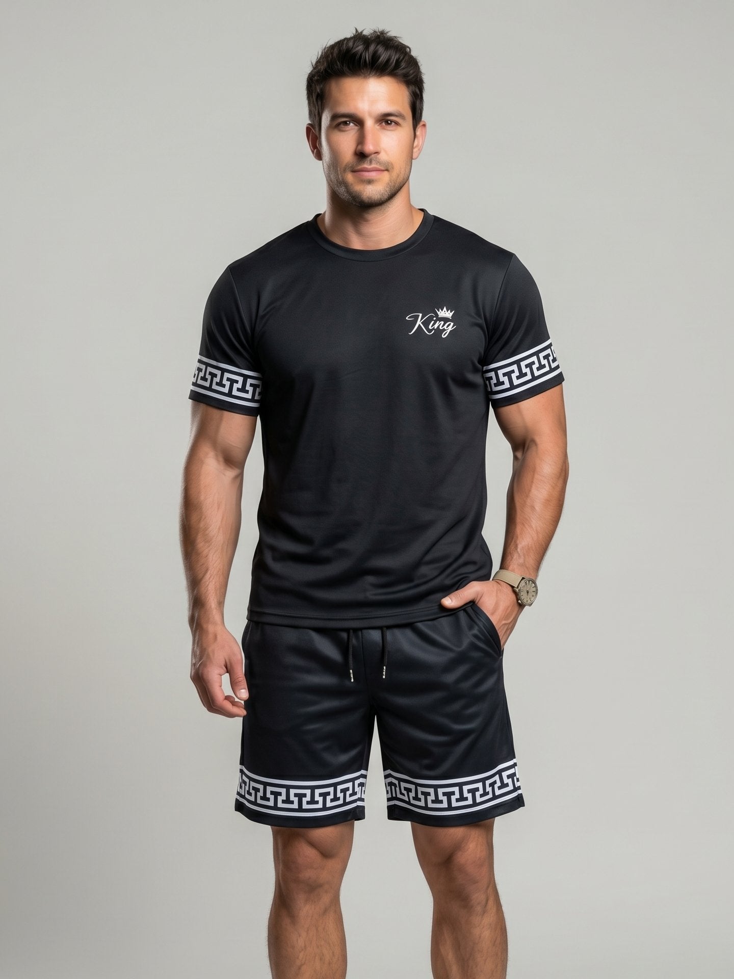 KZZ Men's Slim Fit Crew Neck Short-Sleeve and Shorts Suit