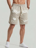 KZZ Men's Letter Embroidery Patched Drawstring Waist  Shorts