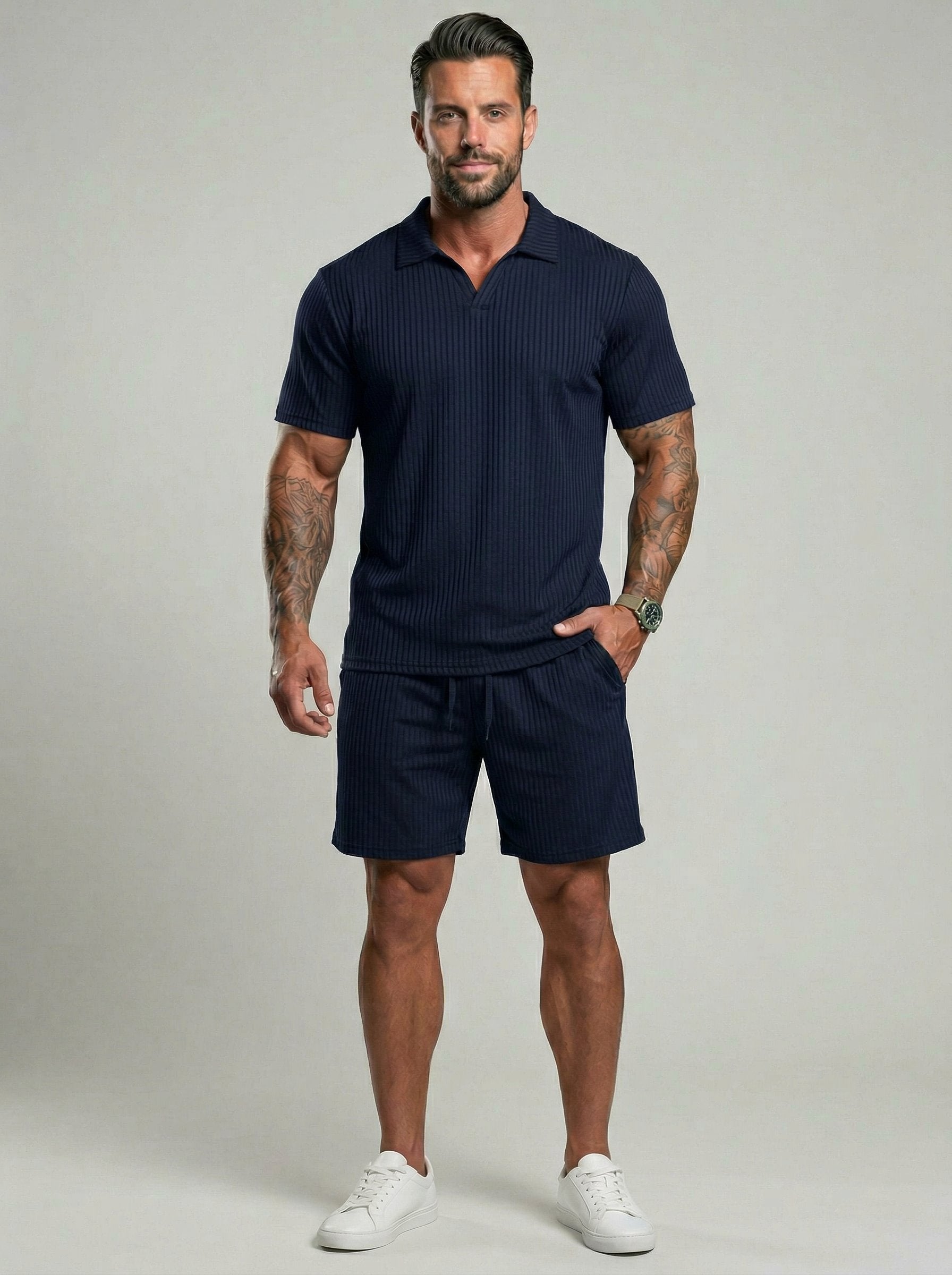 KZZ Men's Two-Piece Jacquard Knit Casual Set