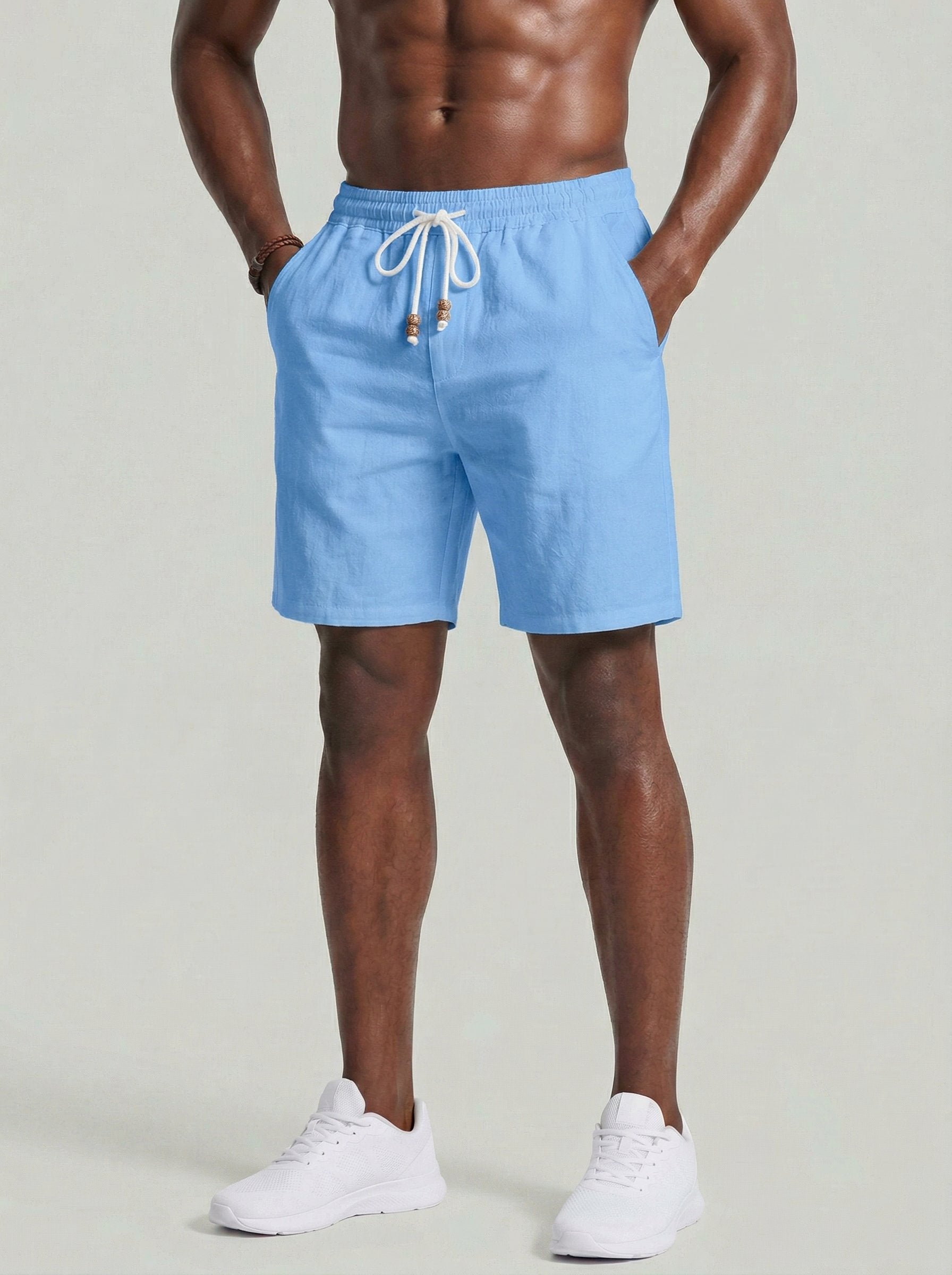 KZZ Men's Linen Casual Elastic Waist Drawstring Summer Beach Pants