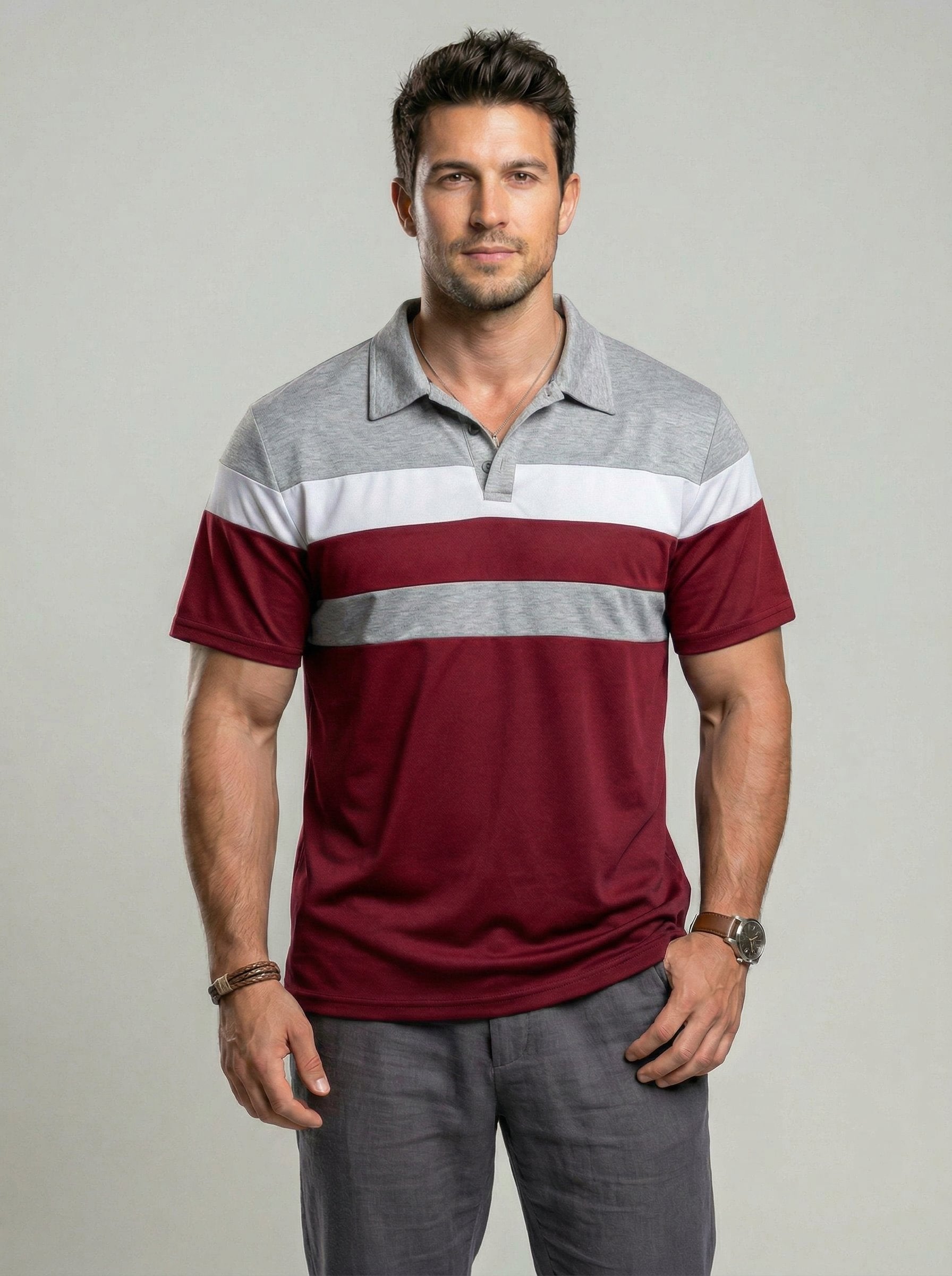 KZZ Men's Colorblock Short Sleeve Polo Shirt