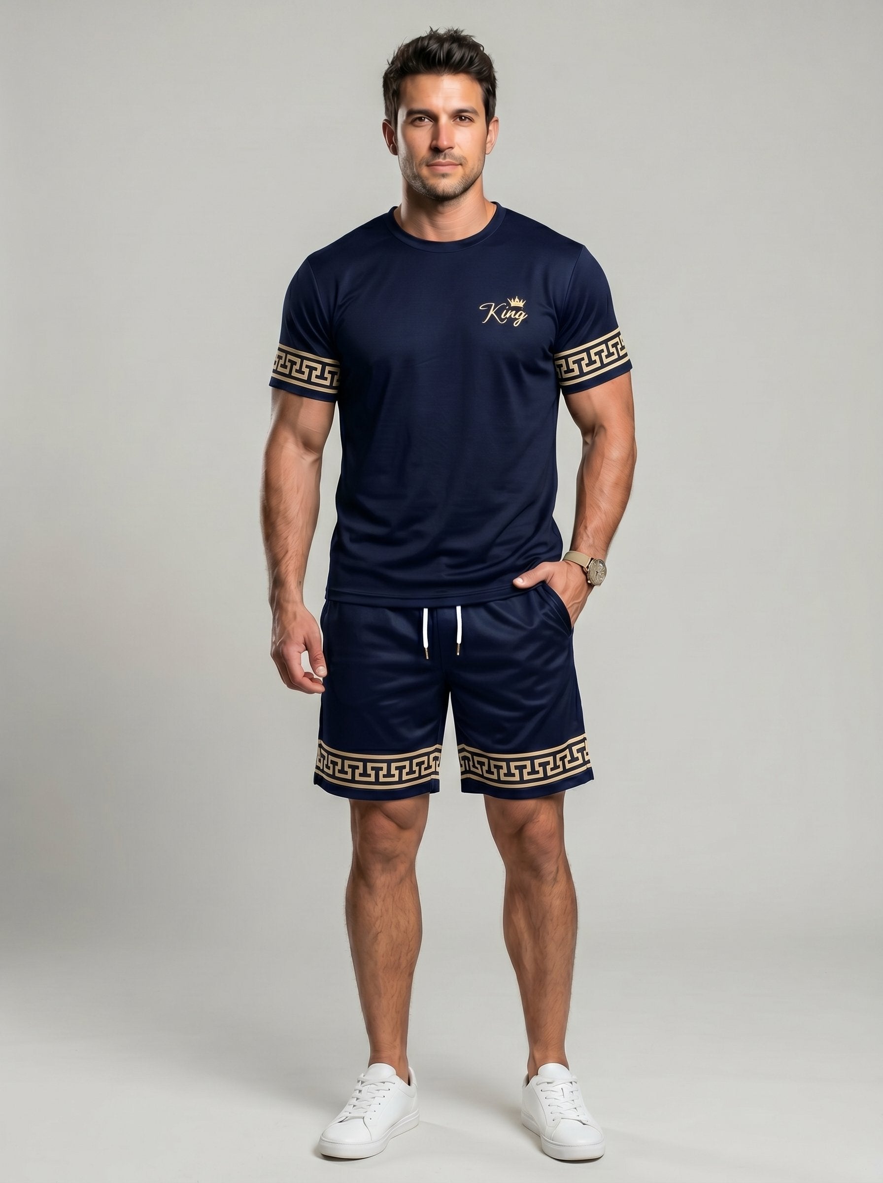 KZZ Men's Slim Fit Crew Neck Short-Sleeve and Shorts Suit