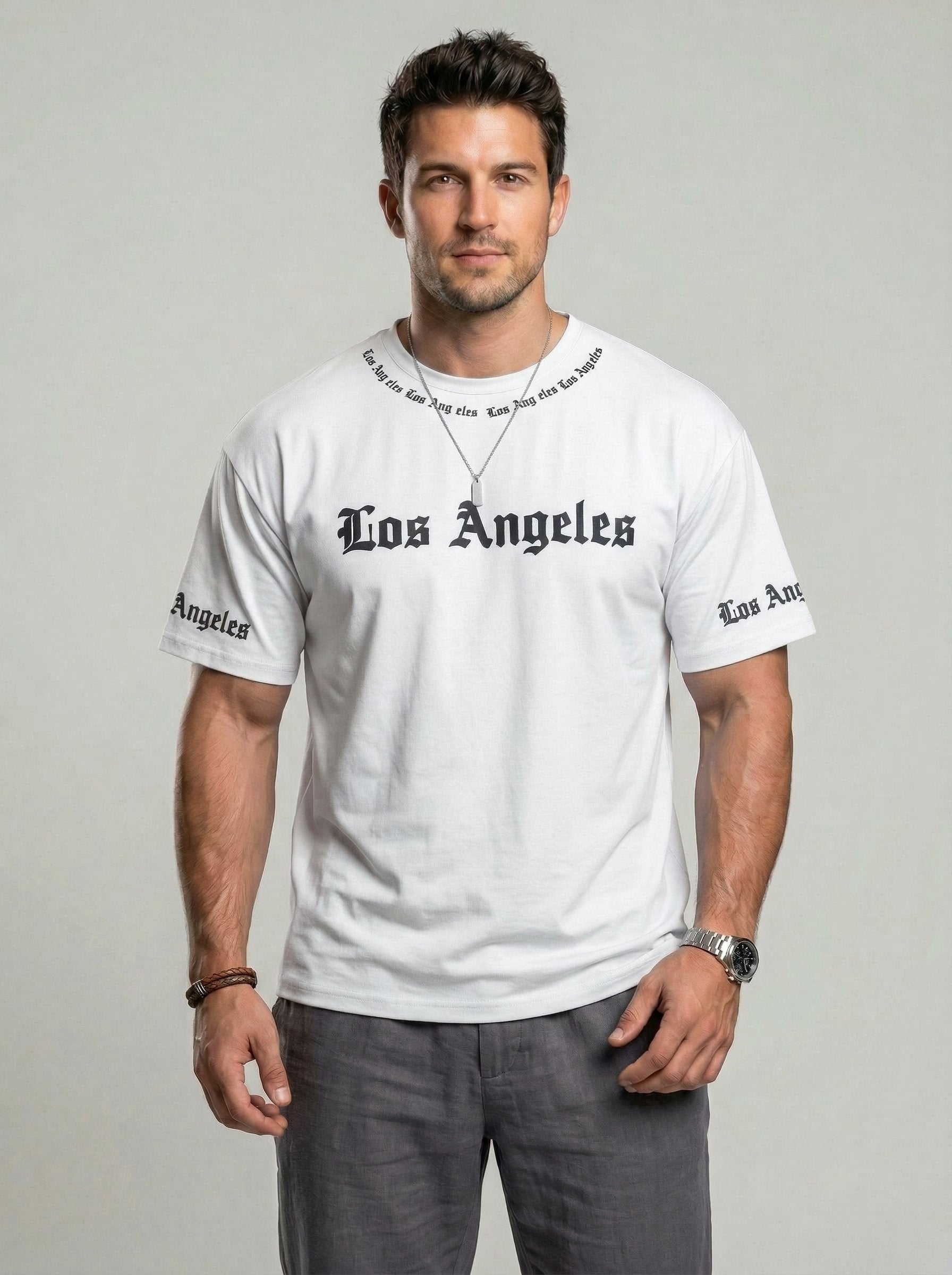 KZZ  Men's Crew-Neck T-Shirt with Letter Print
