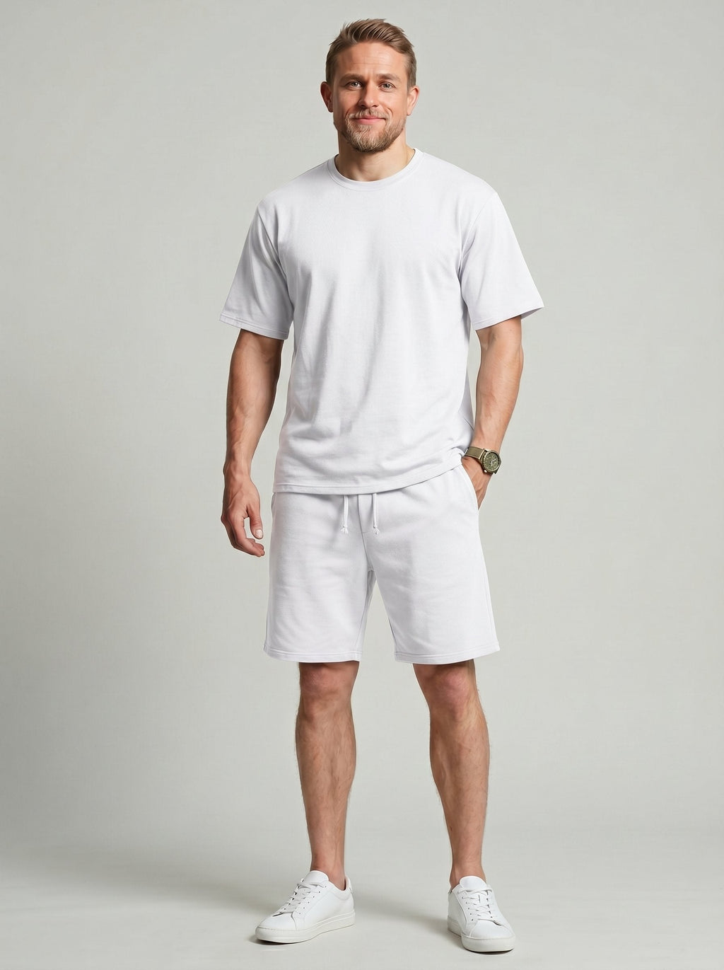 KZZ Solid-Color Crew-Neck T-Shirt and Shorts