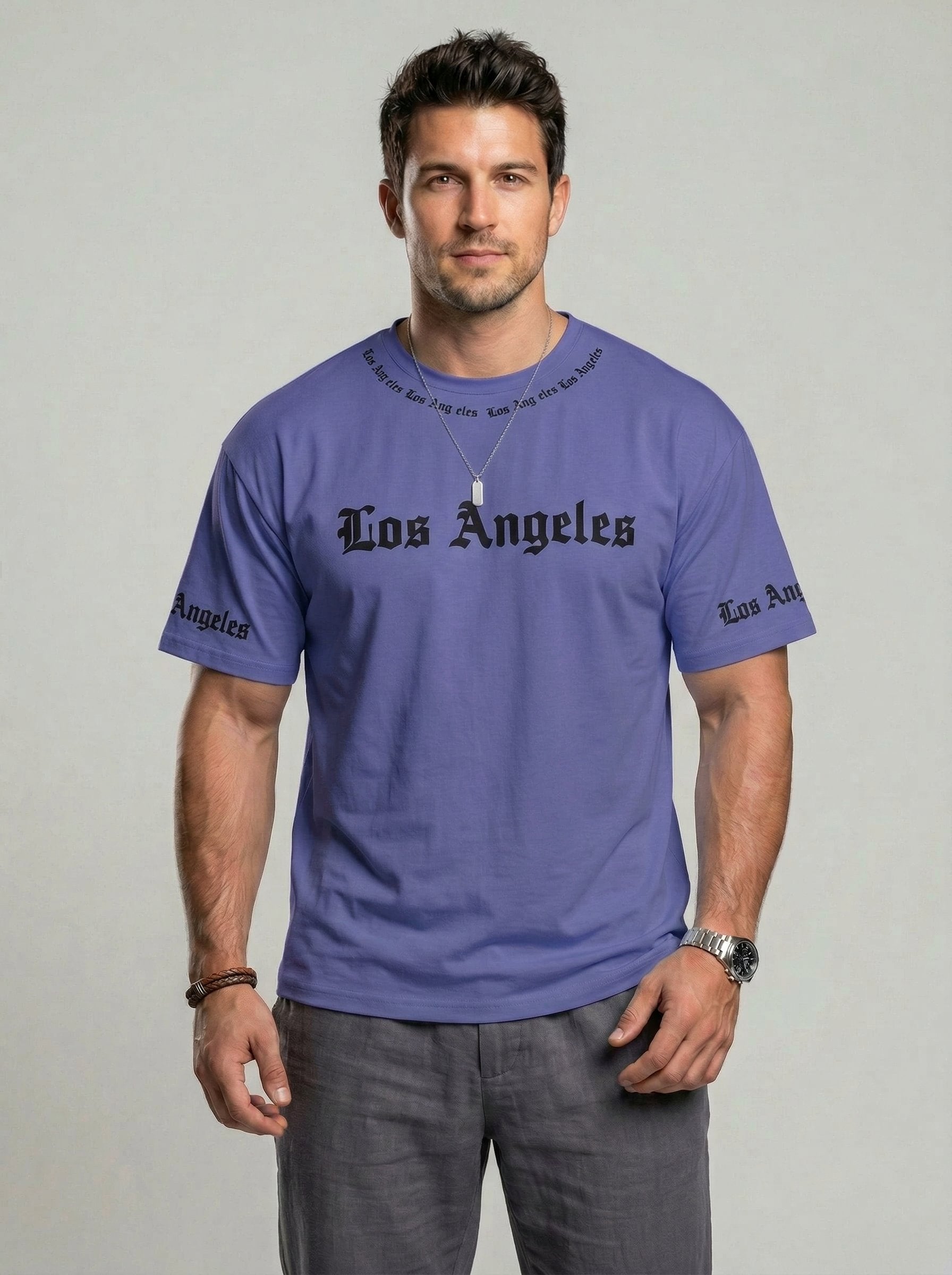 KZZ  Men's Crew-Neck T-Shirt with Letter Print