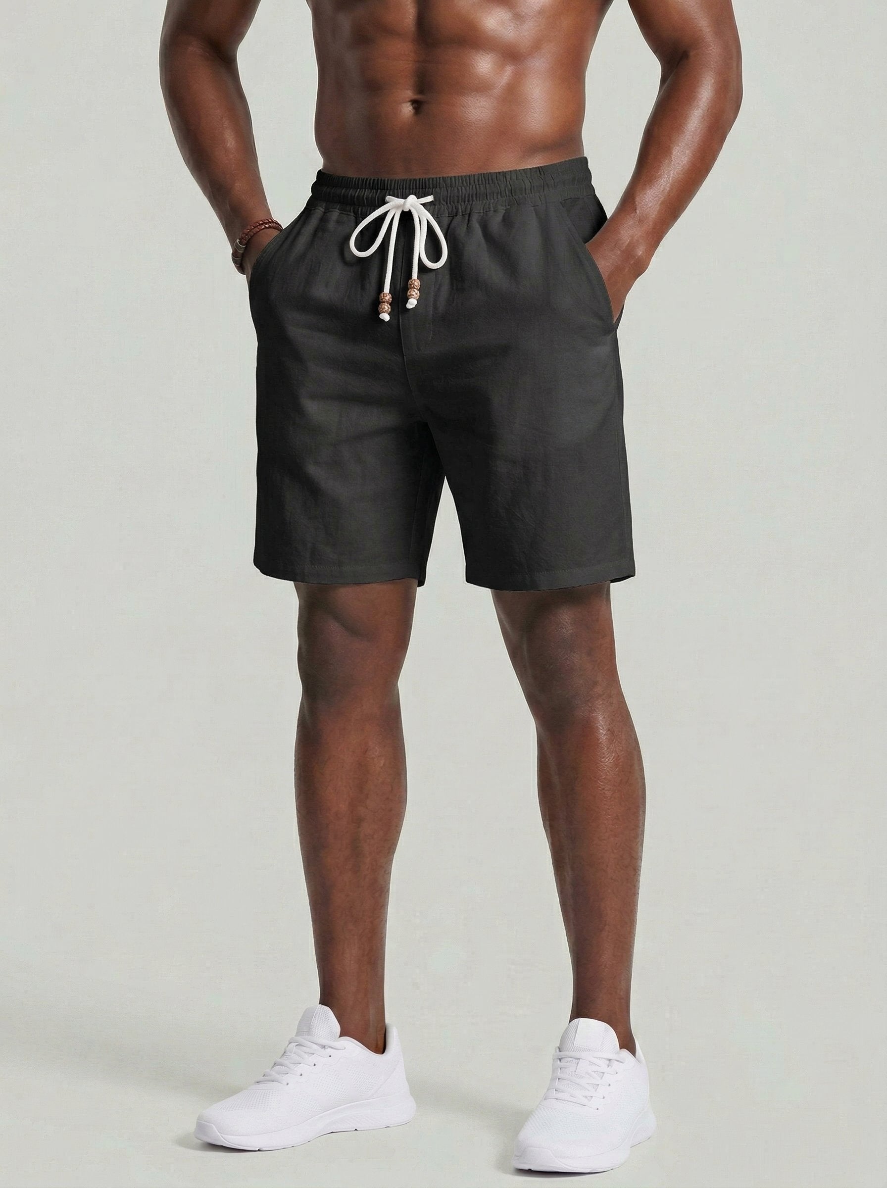 KZZ Men's Linen Casual Elastic Waist Drawstring Summer Beach Pants
