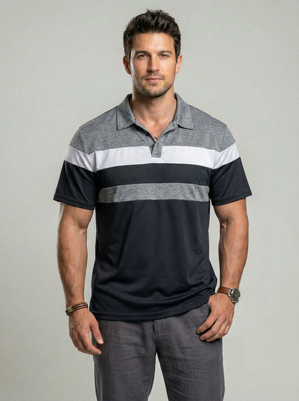 KZZ Men's Colorblock Short Sleeve Polo Shirt