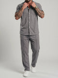 KZZ Color-block Waffle-knit Short-sleeve Top & Pants Set