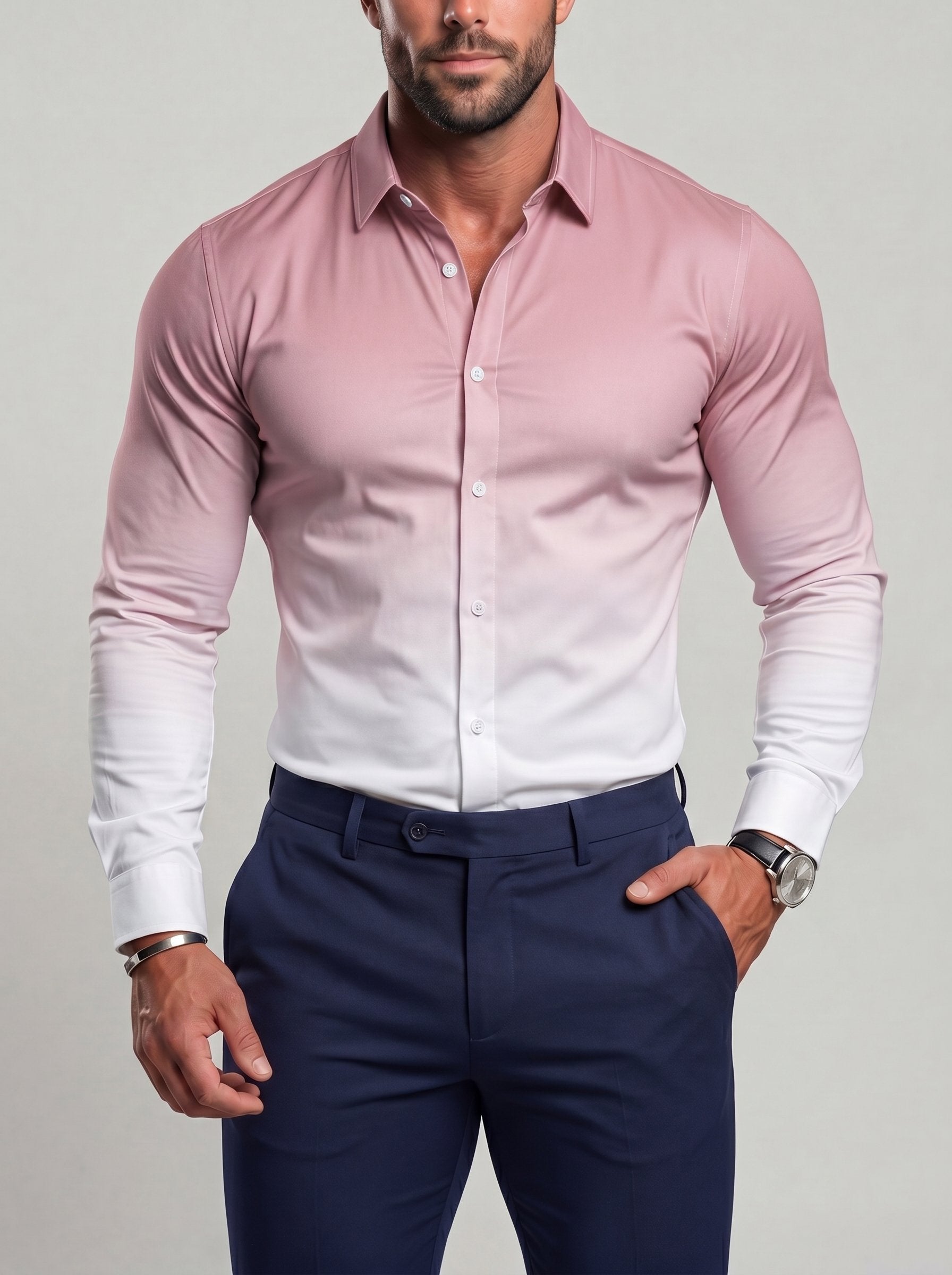 KZZ Men's Loose-Fit Business Button-Down Shirt with Gradient Color