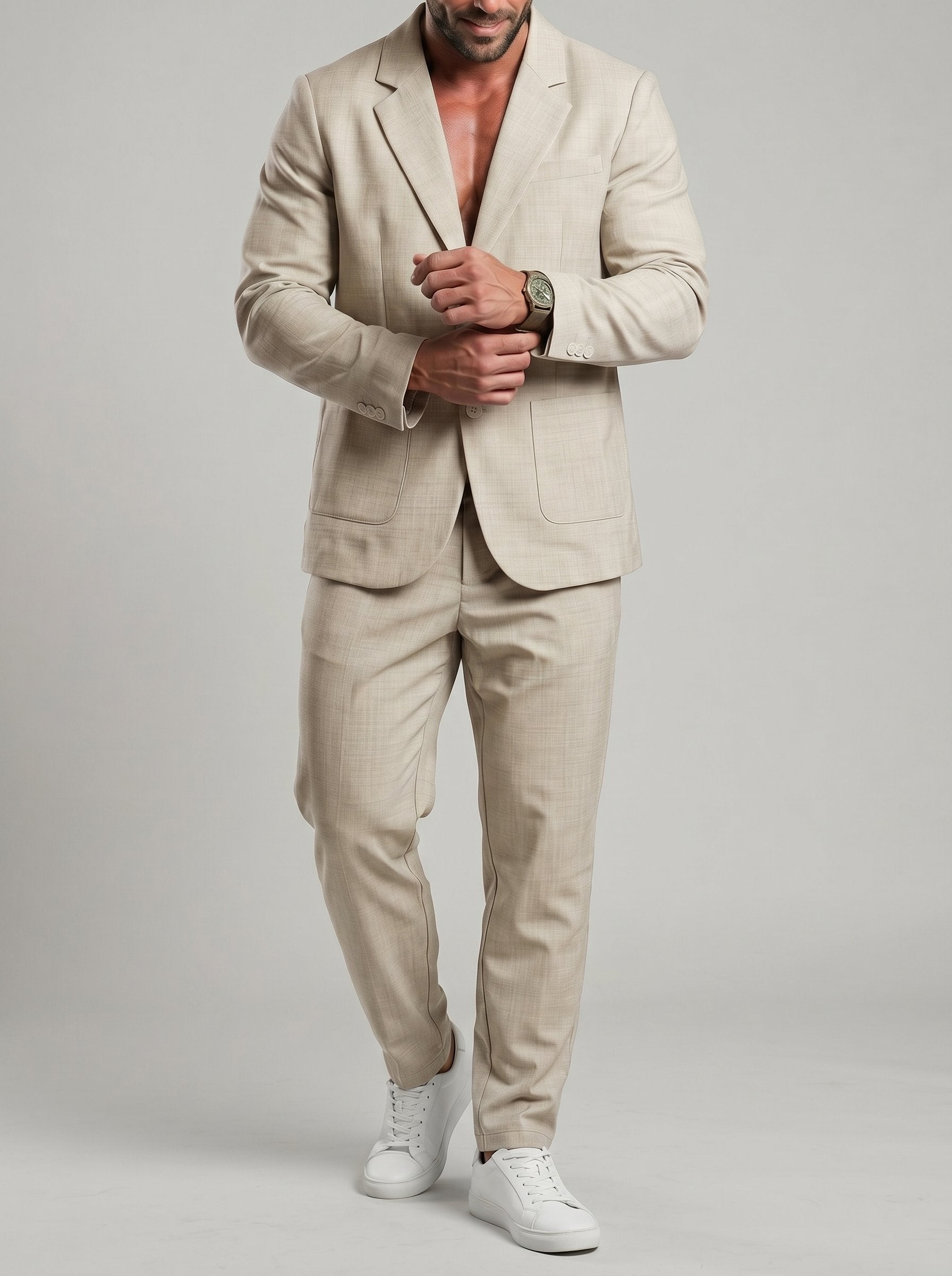 KZZ Men's Solid-Color Slim-Fit Suit