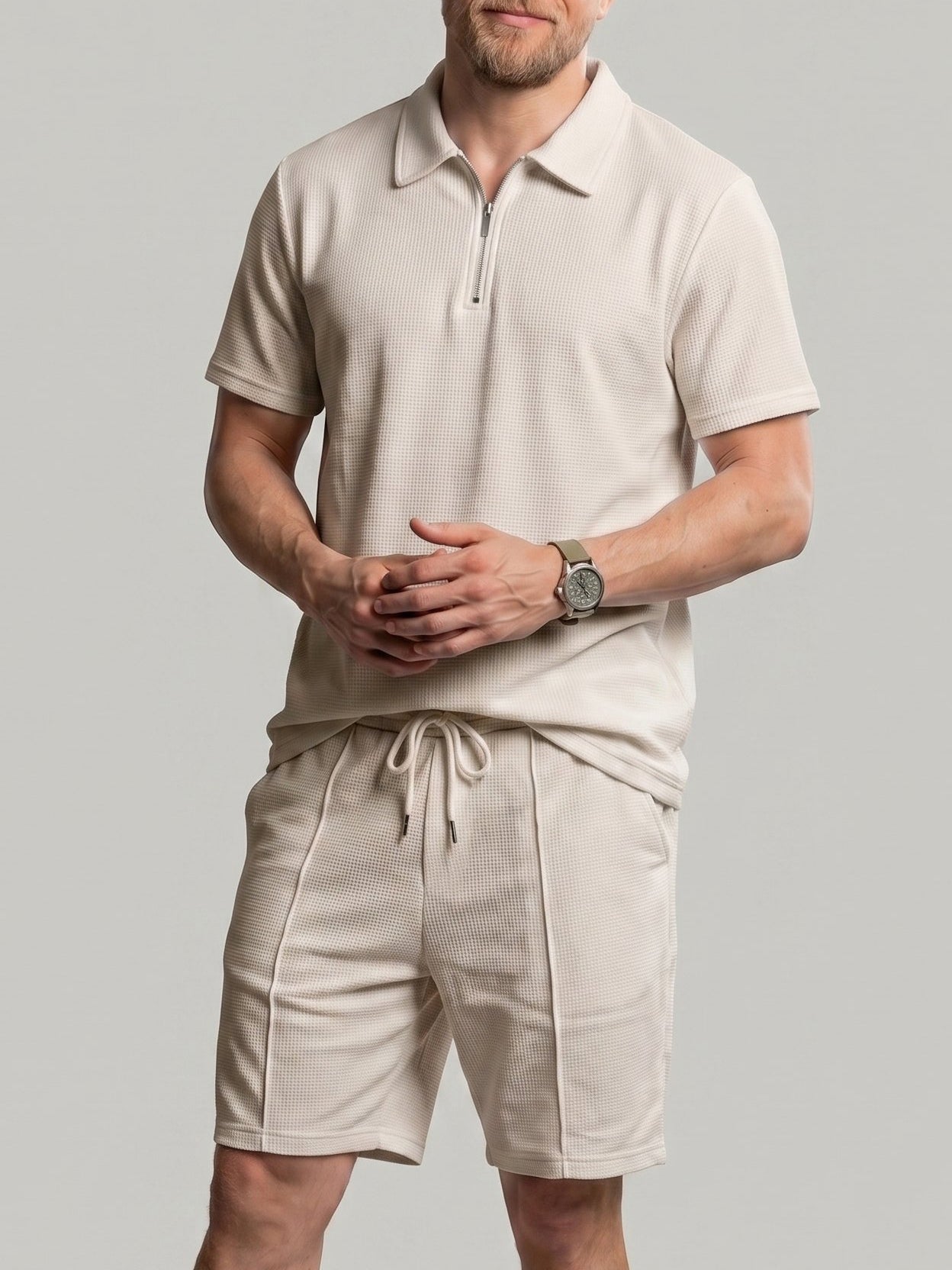 KZZ Solid-Color Short-Sleeve T-Shirt and Drawstring-Waist Shorts