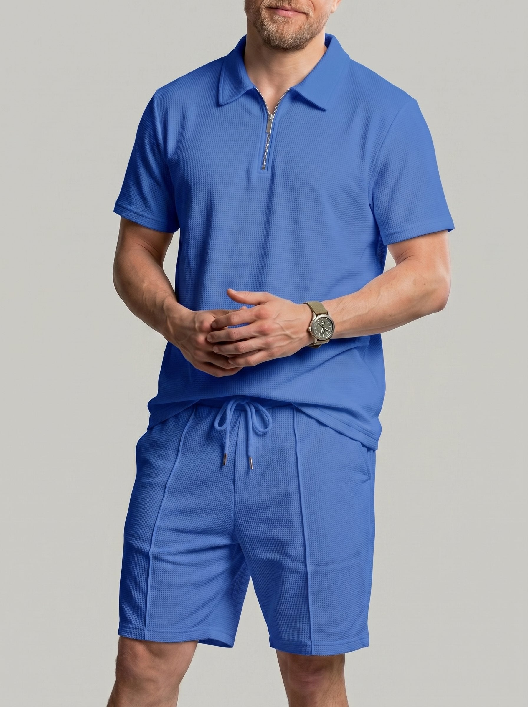 KZZ Solid-Color Short-Sleeve T-Shirt and Drawstring-Waist Shorts