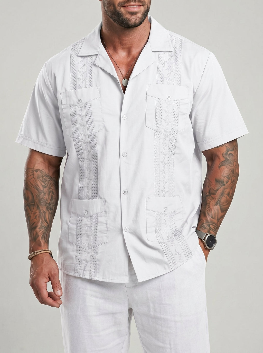 KZZ Men's Short-Sleeve Collared Shirt