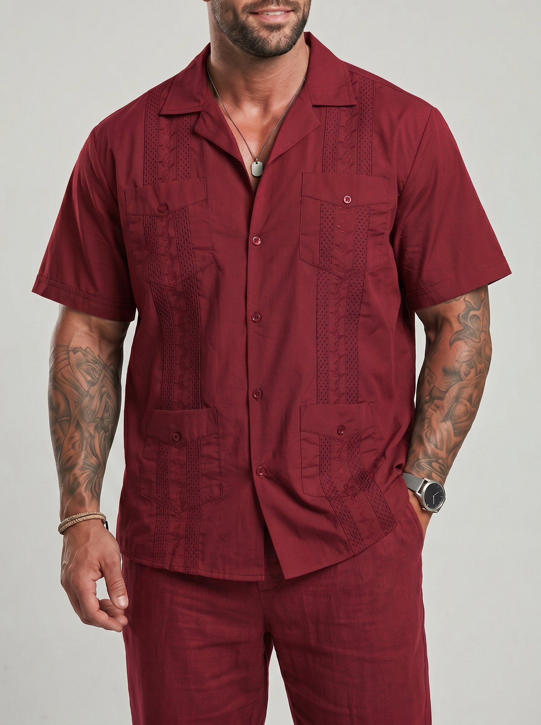 KZZ Men's Short-Sleeve Collared Shirt