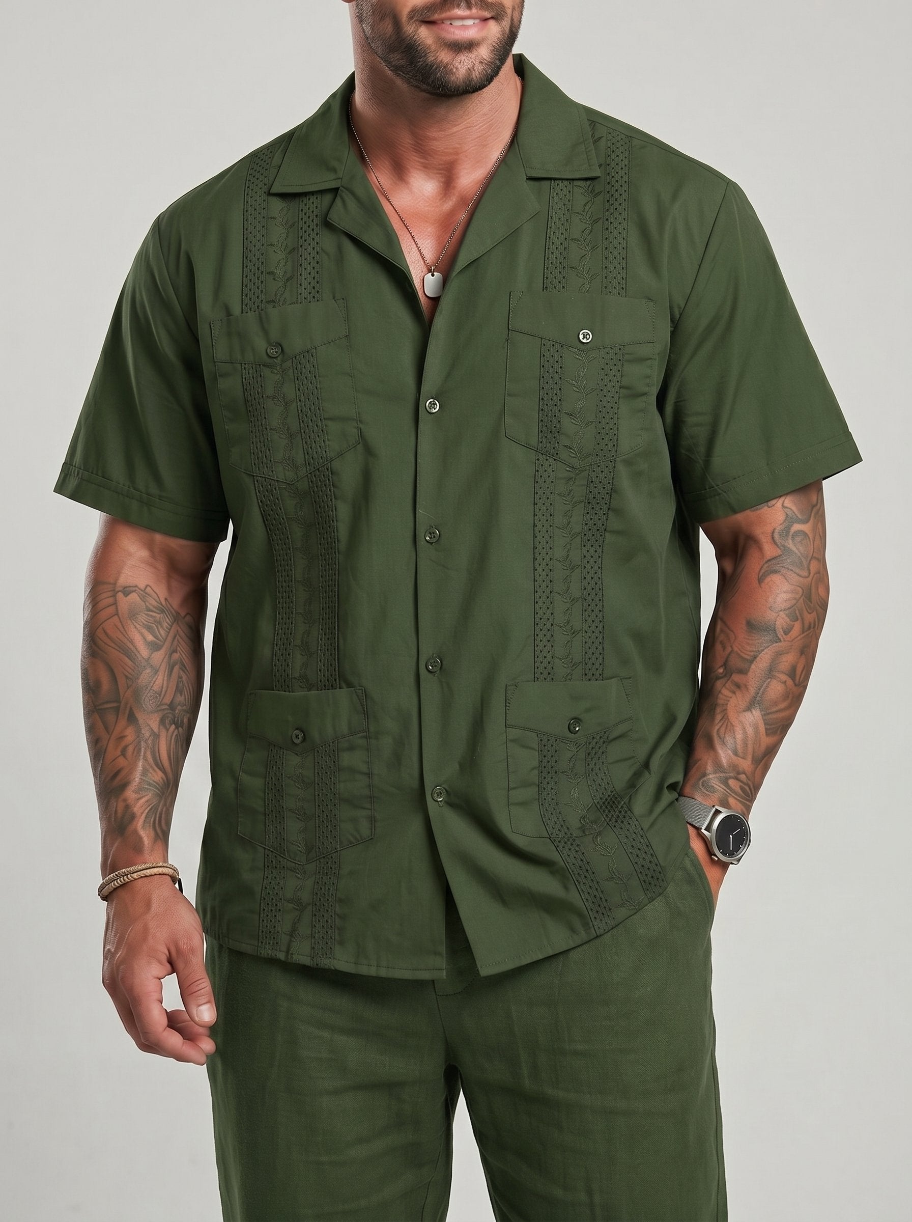 KZZ Men's Short-Sleeve Collared Shirt