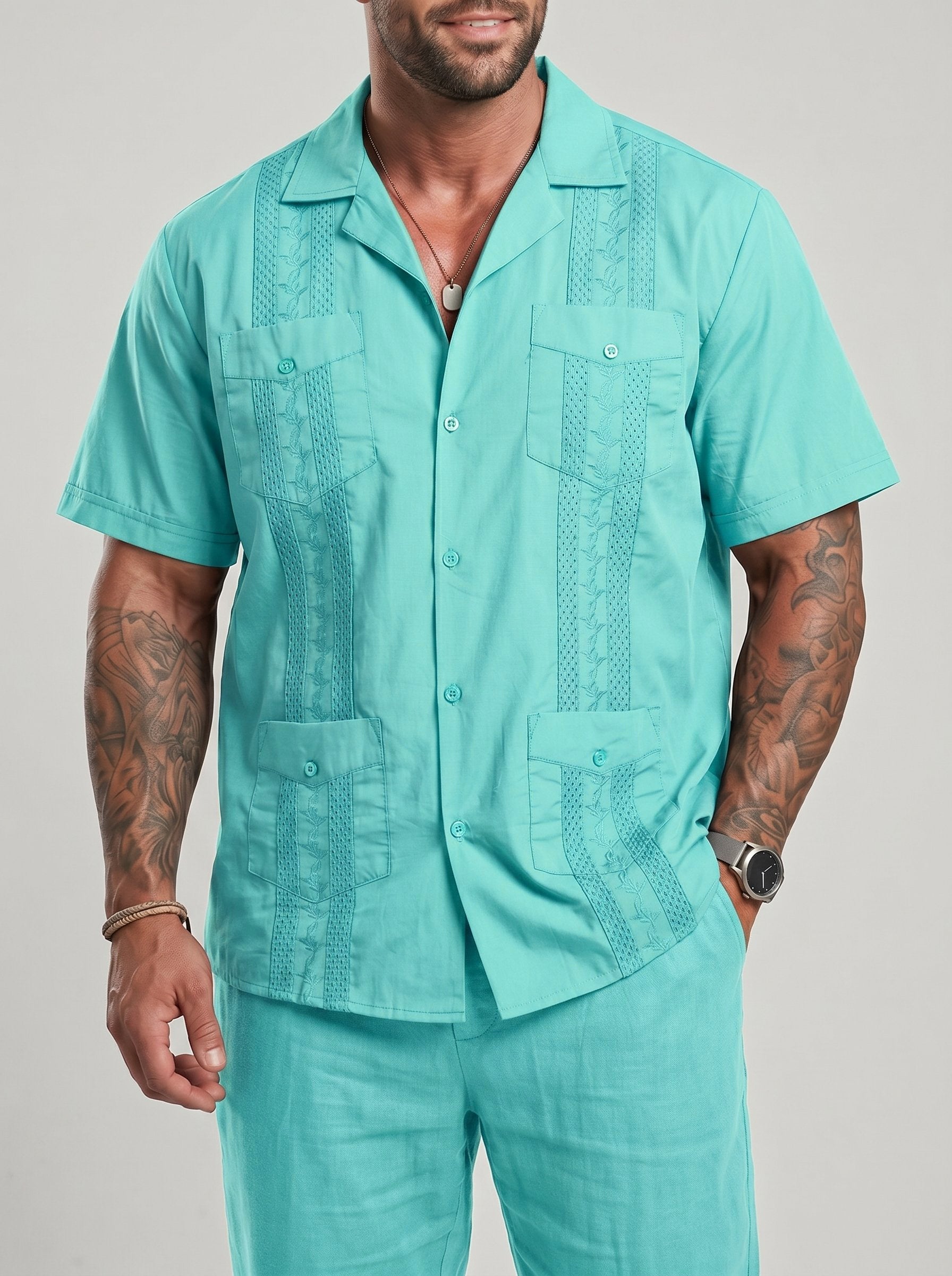 KZZ Men's Short-Sleeve Collared Shirt