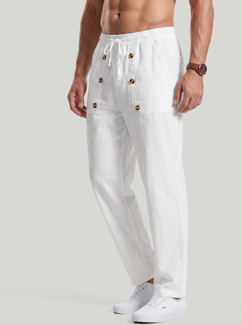KZZ Men's Breathable Linen Drawstring-Waist Trousers