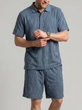 KZZ Men's Solid-Color Polo Shirt and Drawstring-Waist Shorts