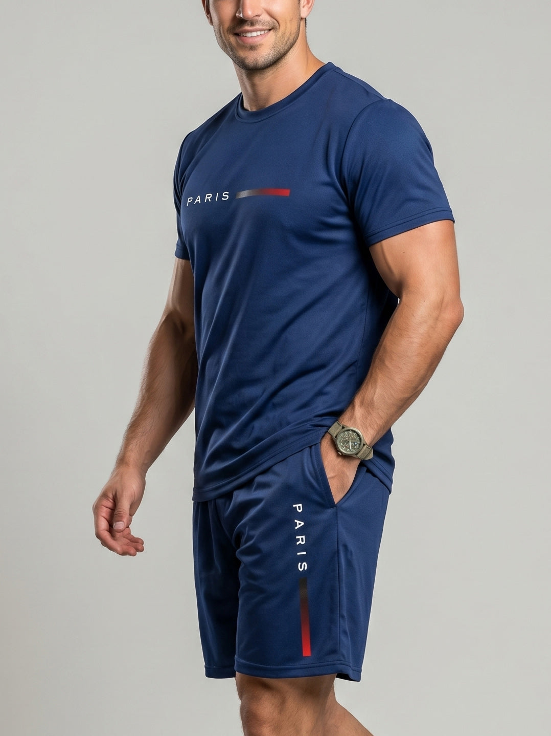KZZ Men's Paris Letter-Print T-Shirt Set
