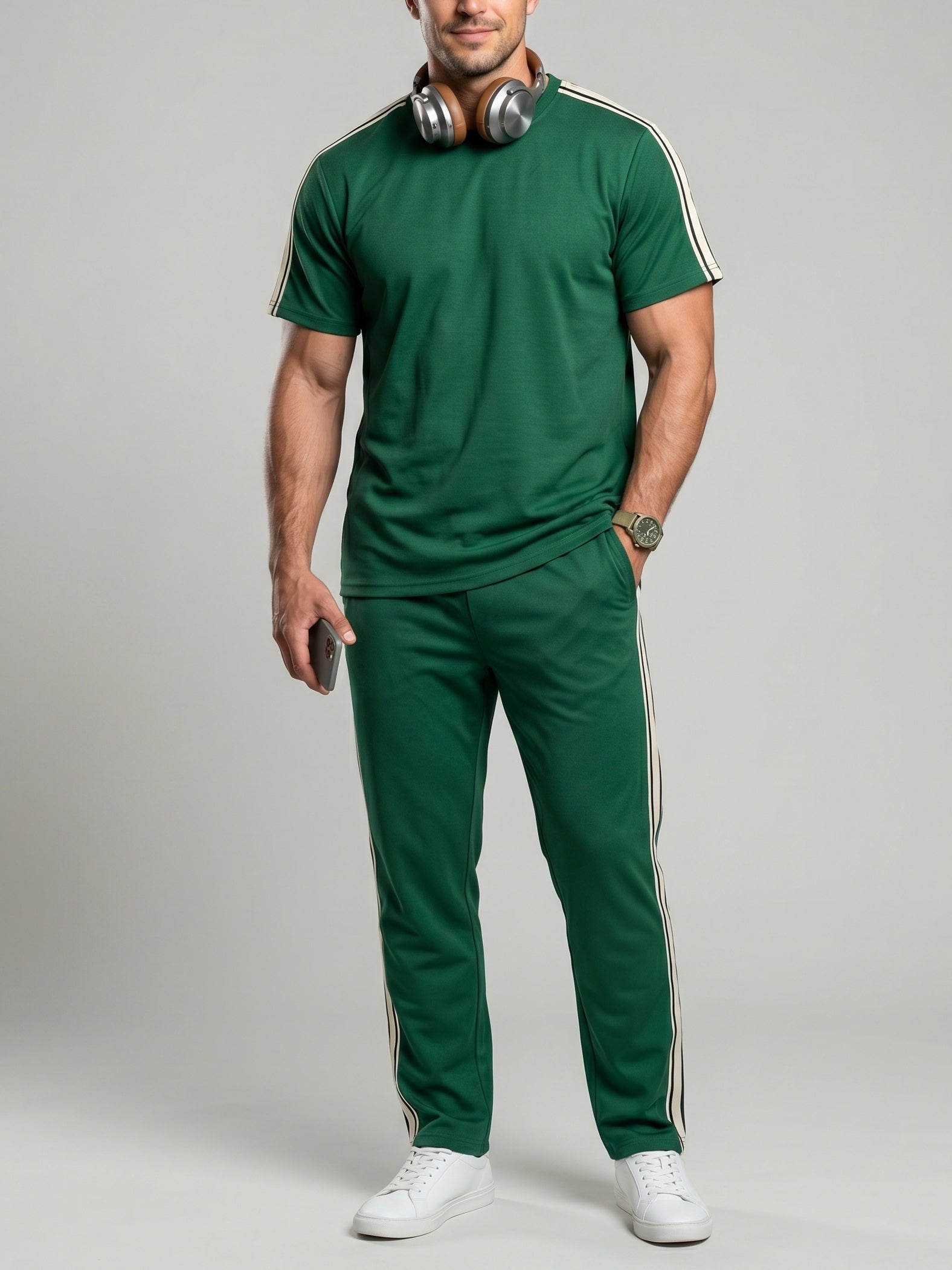 KZZ Men's Solid-Color T-Shirt and Drawstring-Waist Trousers Two-Piece Set