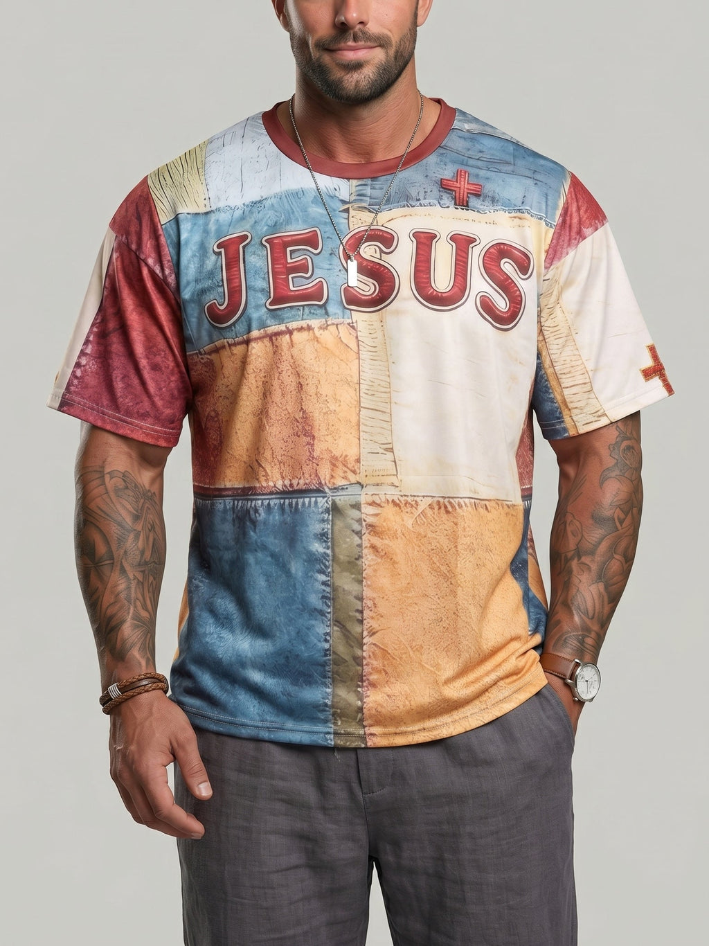 KZZ Paneled Printed Loose-Fit T-Shirt
