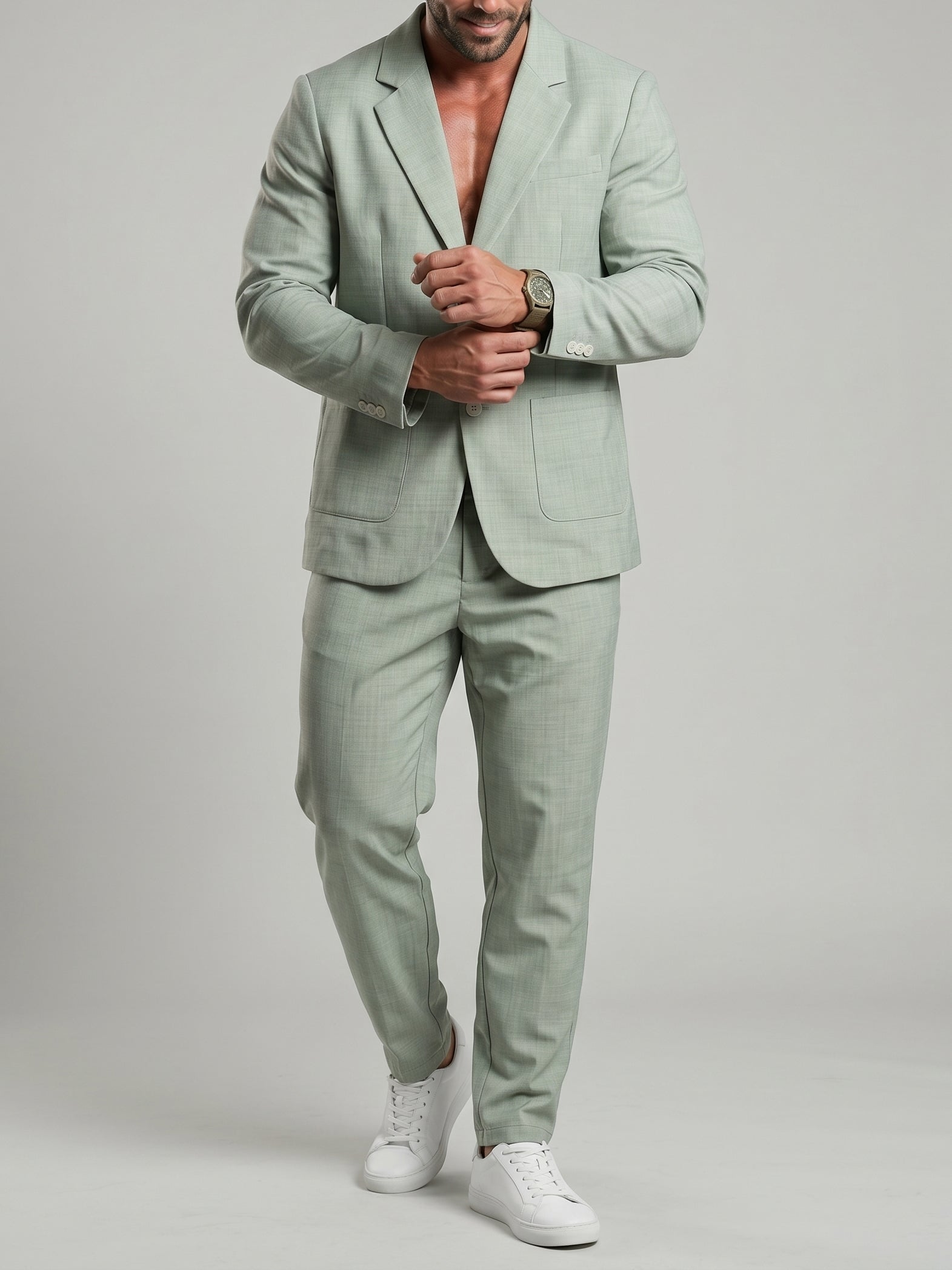 KZZ Men's Solid-Color Slim-Fit Suit