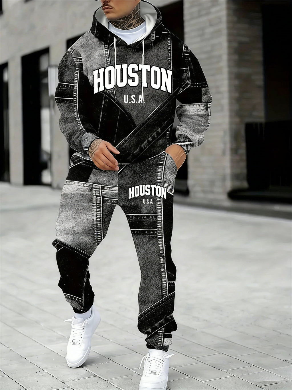 KZZ Men's Fall Winter Hooded Sweatshirt & Pants Set