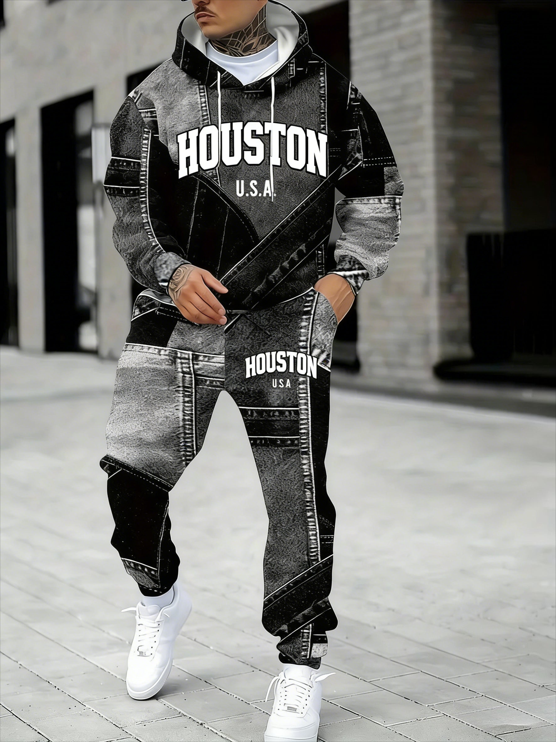 KZZ Men's Fall Winter Hooded Sweatshirt & Pants Set