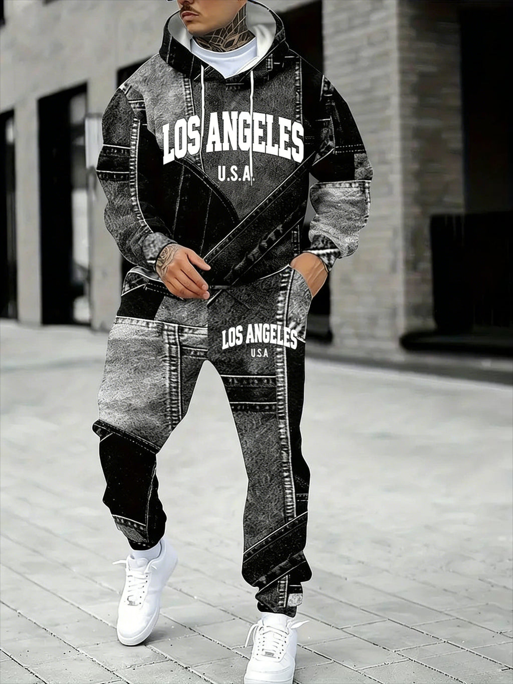 KZZ Men's Fall Winter Hooded Sweatshirt & Pants Set