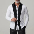 KZZ Men's Black White Contrast Shirt Collar Single Breasted Long Sleeve Shirts