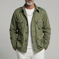 KZZ Men's Olive Green Lapel Collar Multi-Pocket Single Breasted Cargo Jacket