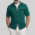 KZZ Men's Pit Stripe Chest Pocket Contrast Binding Casual Short Sleeve Shirt