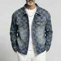 KZZ Men's Retro Washed Checkered Denim Single Breasted Long Sleeve Jacket