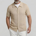 KZZ Men's Solid Color Cable Knit Herringbone Short Sleeve Casual Shirt