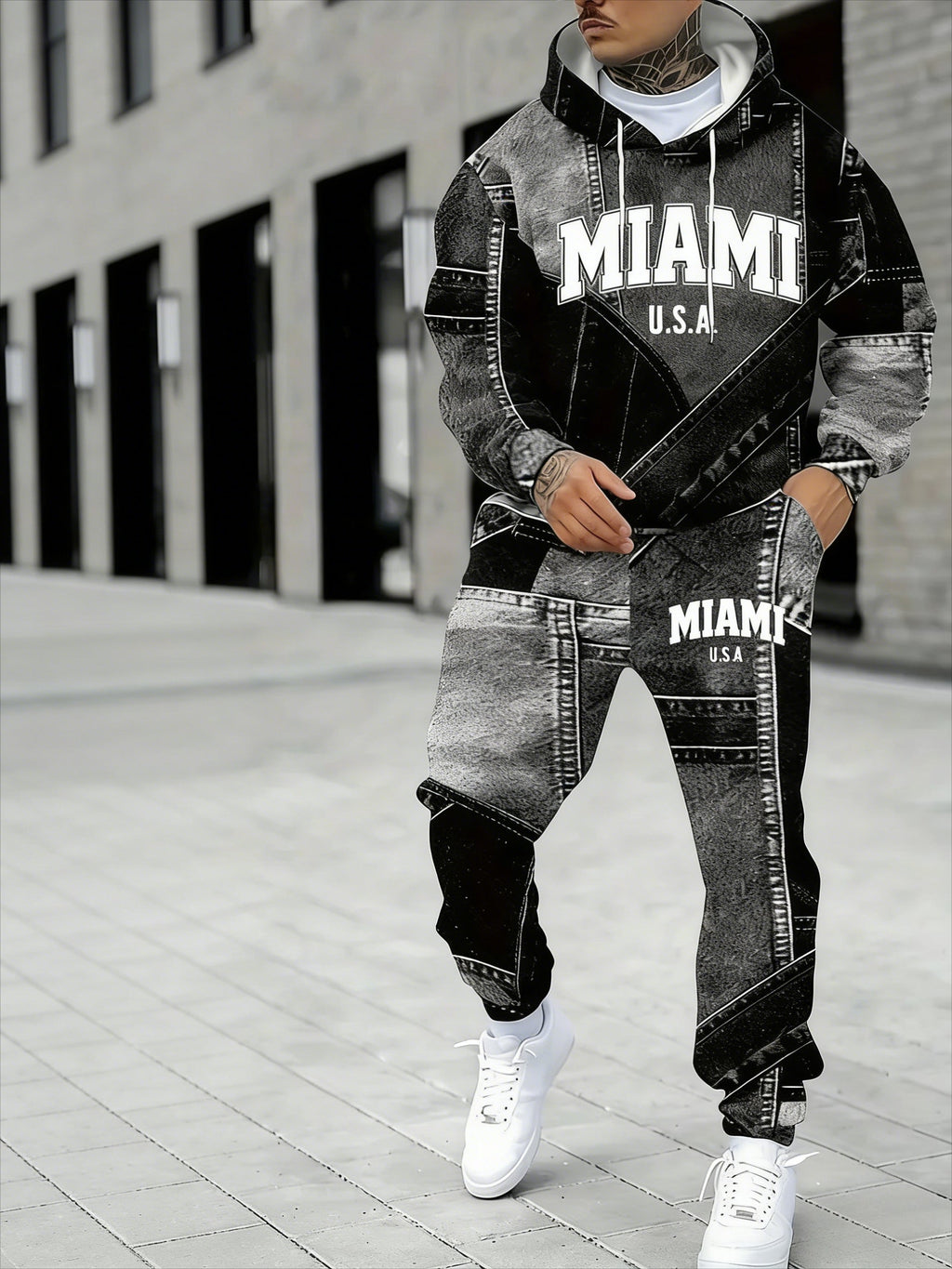KZZ Men's Fall Winter Hooded Sweatshirt & Pants Set