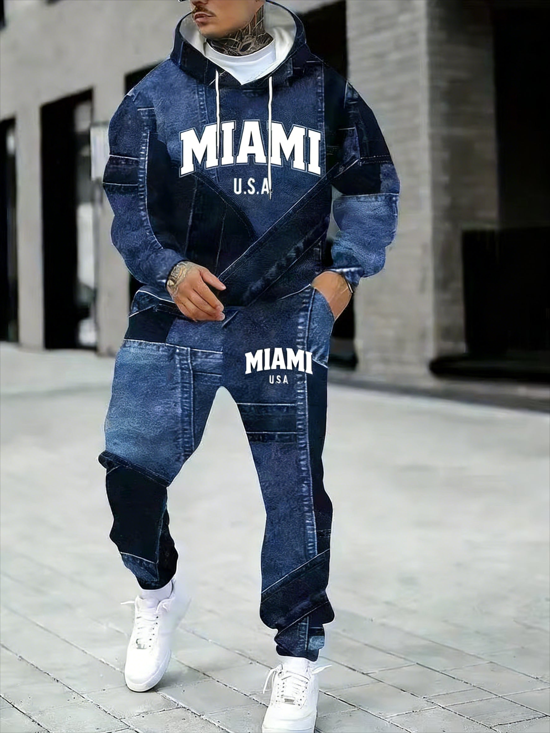 KZZ Men's Fall Winter Hooded Sweatshirt & Pants Set