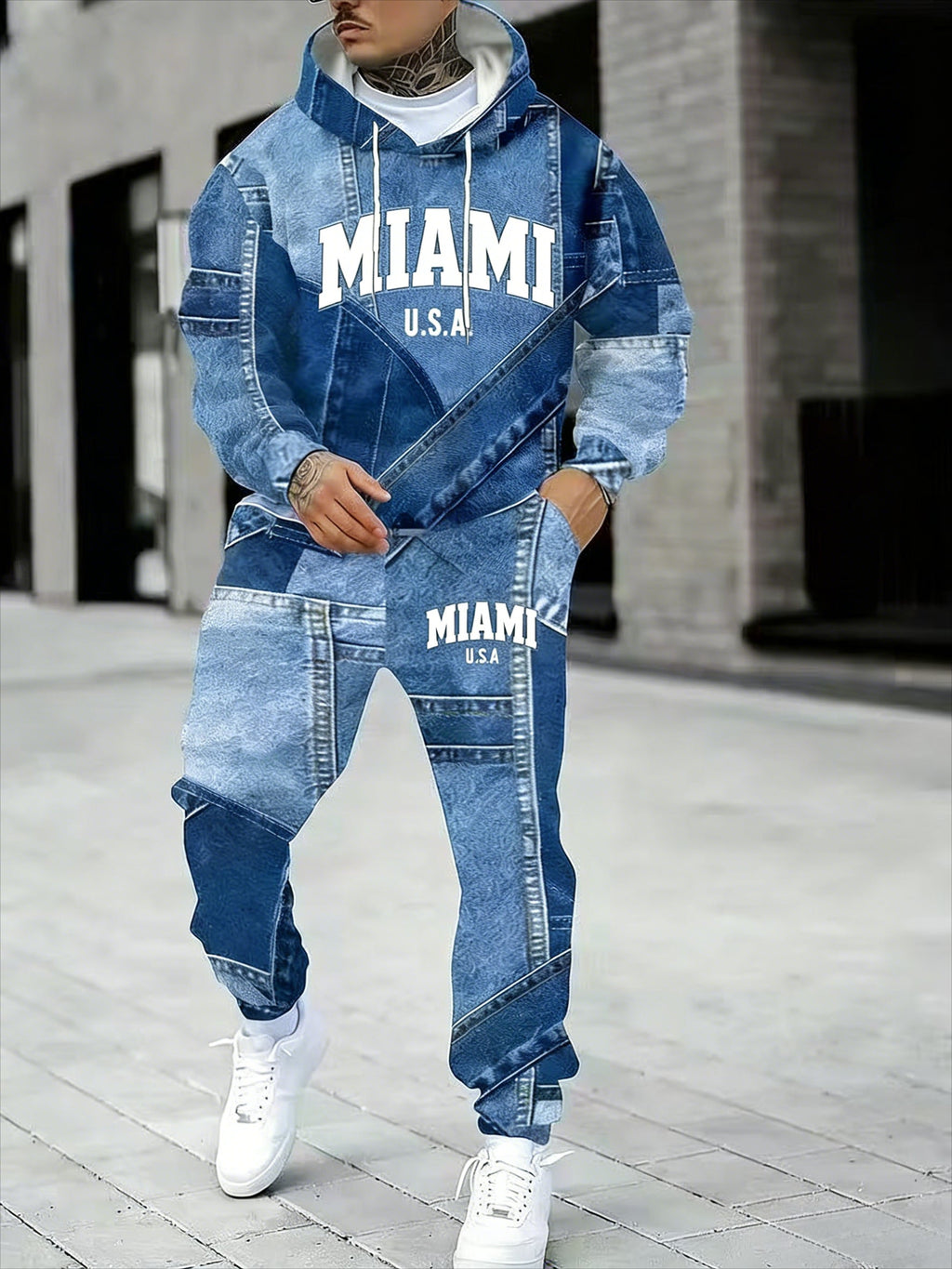 KZZ Men's Fall Winter Hooded Sweatshirt & Pants Set