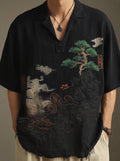 KZZ Short-Sleeve Polo Shirt with Landscape Pattern