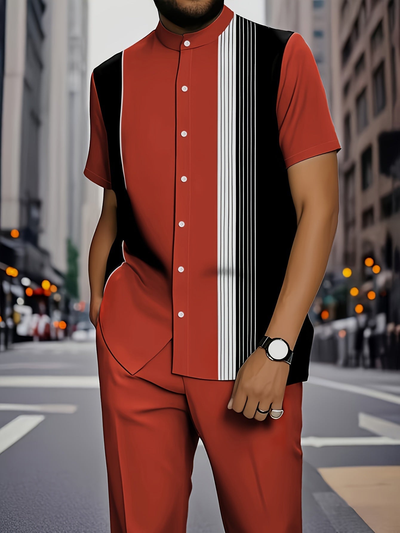 KZZ Men's Classic Striped Artistic Print Suit