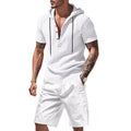 KZZ Men's Linen Hooded Two-Piece Set
