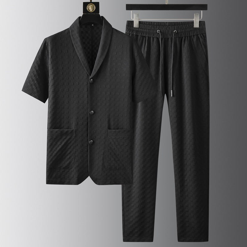 KZZ Short-sleeve polo shirt paired with solid-colored trousers