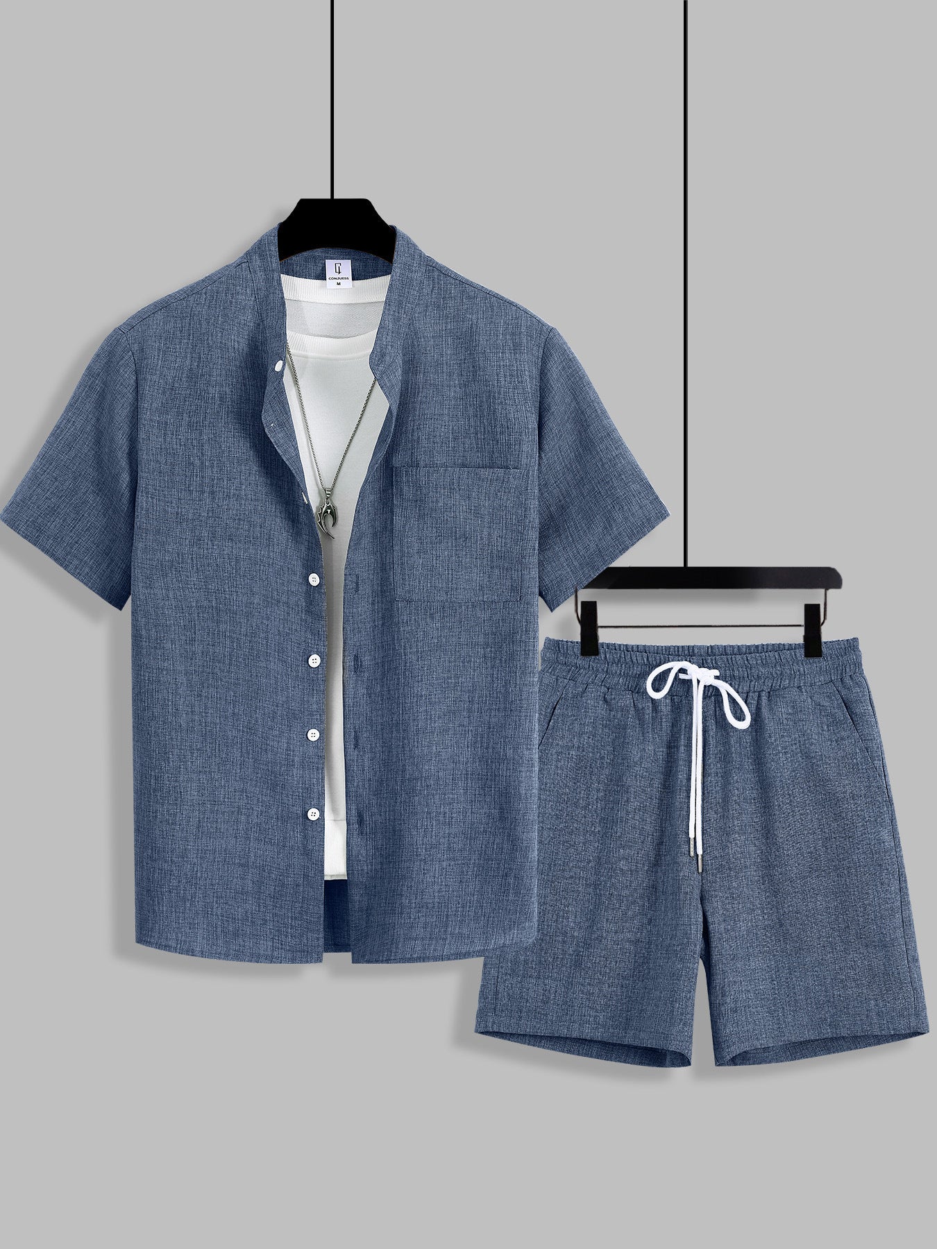 KZZ Men's Linen-Blend Two-Piece Loungewear Set