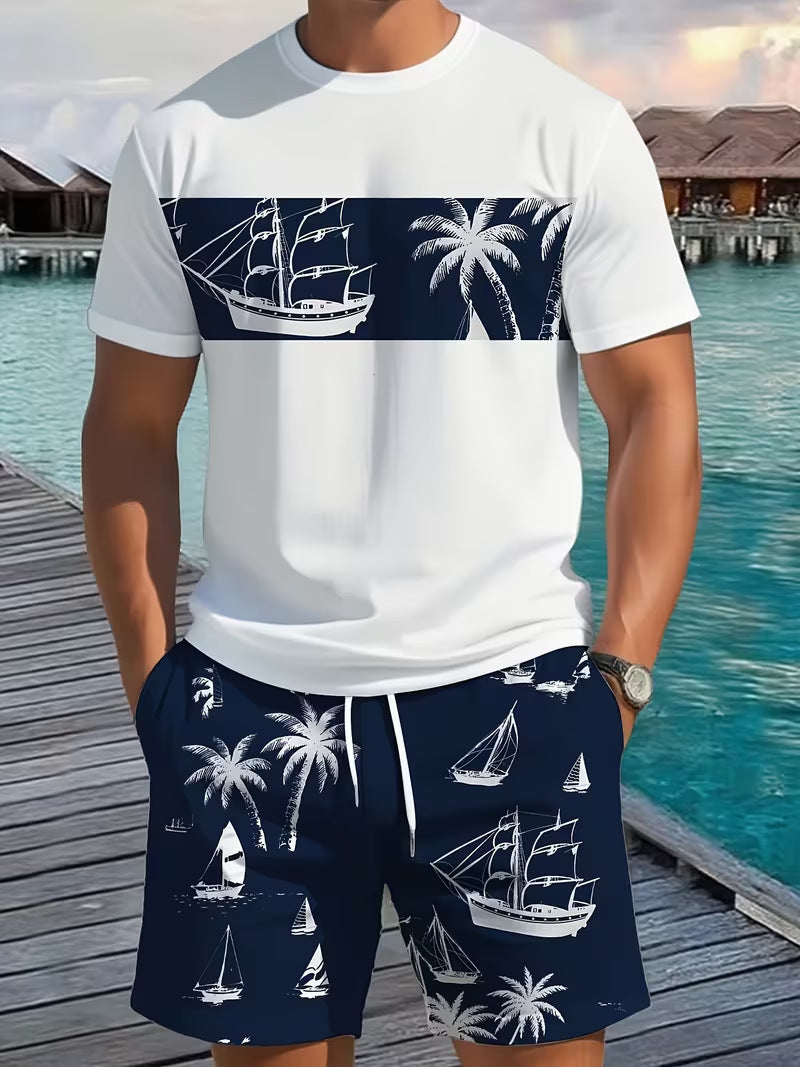 KZZ Men's Short-Sleeve Shirt and Shorts Set